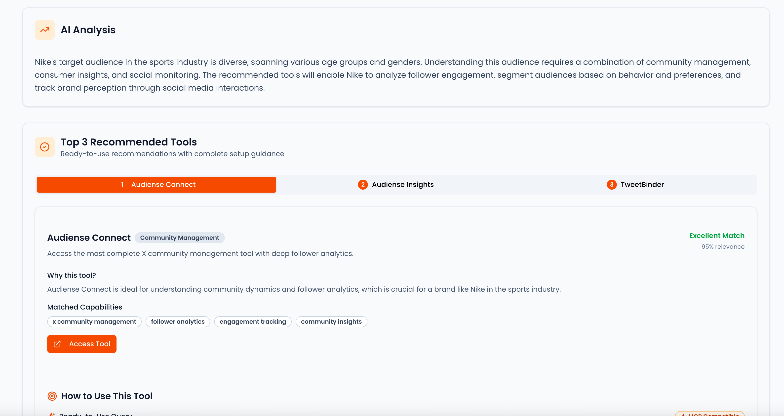 Recommendation tool interface