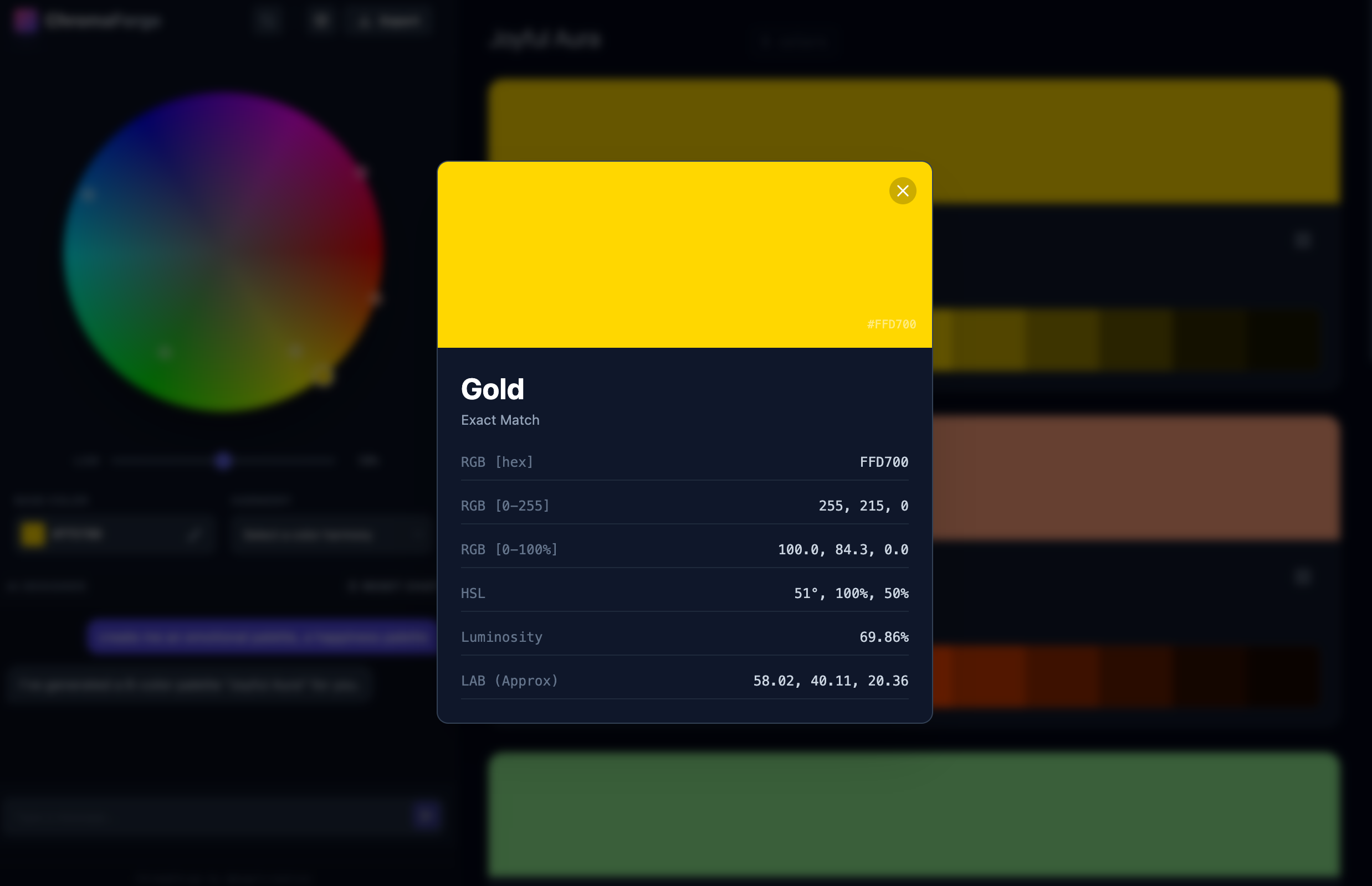Color detail modal with multiple format exports