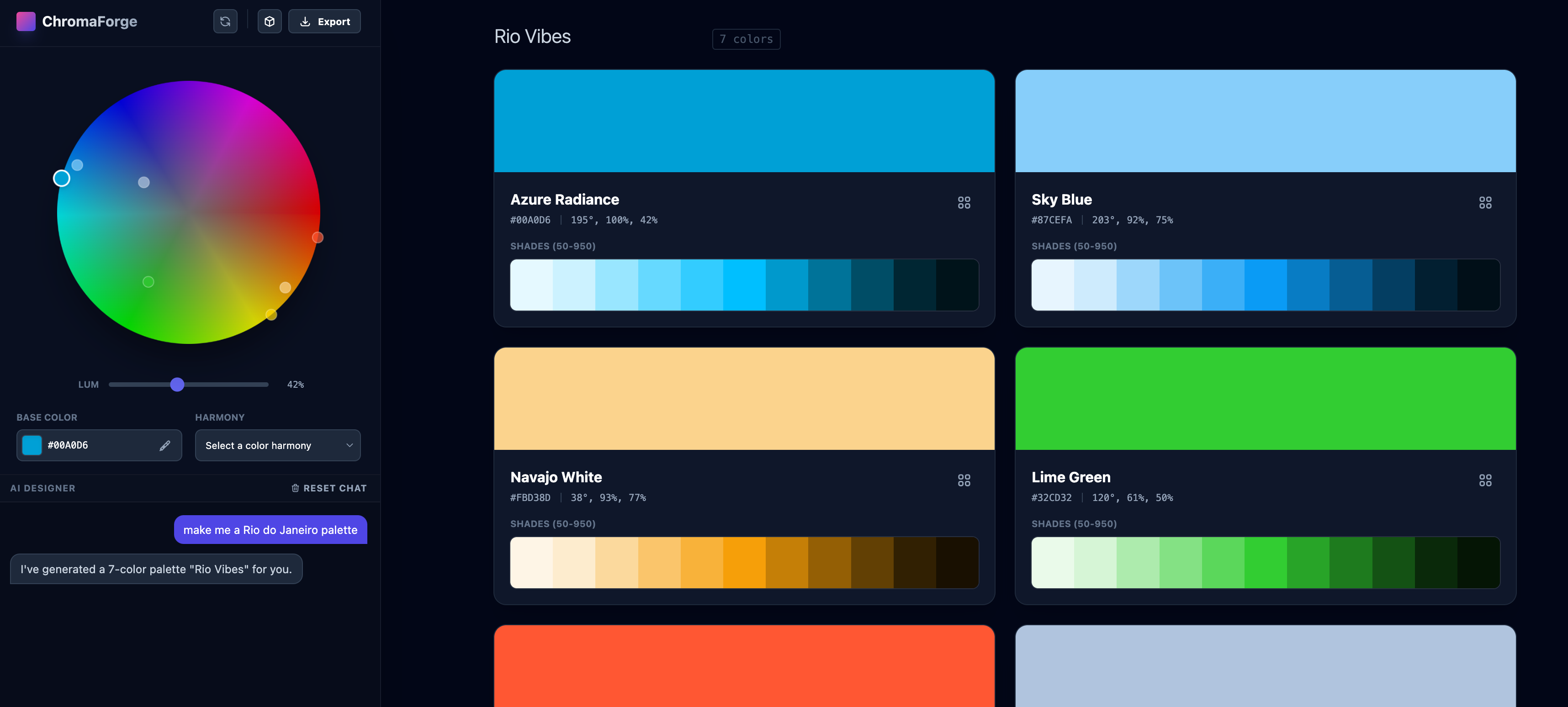 Chroma Forge Interface - AI Color Palette Generator