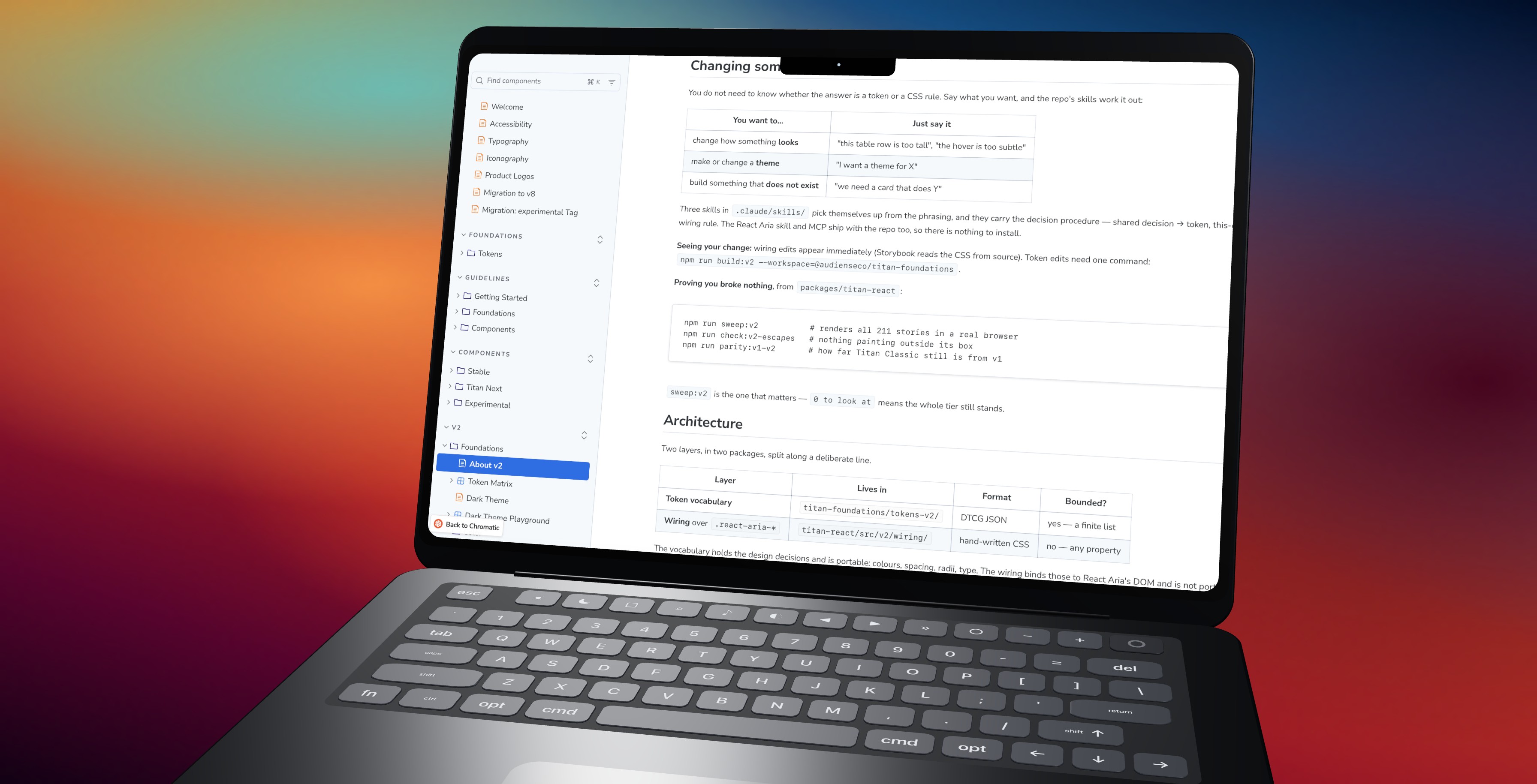 Laptop on a gradient showing the Titan design system