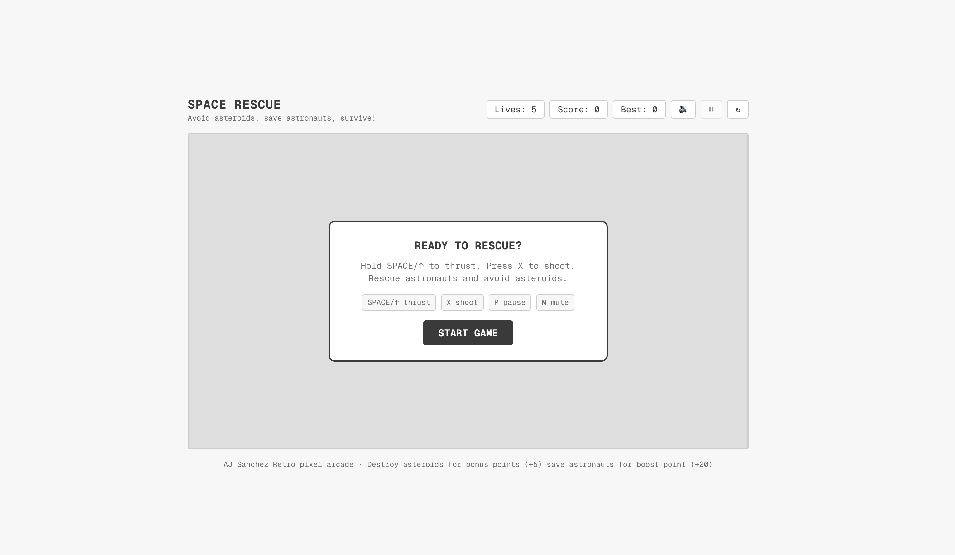 Space Rescue - Retro Arcade Game